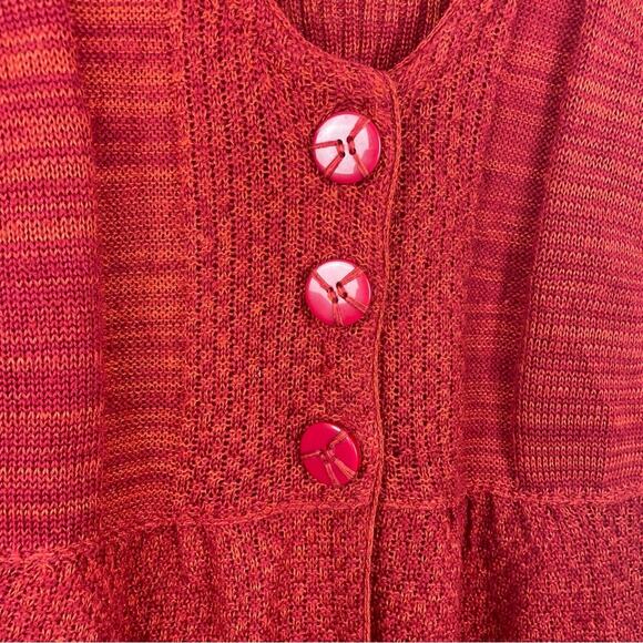 Red Orange Cardigan Knit Peplum Sweater Anthropologie Large Petite - Picture 4 of 5